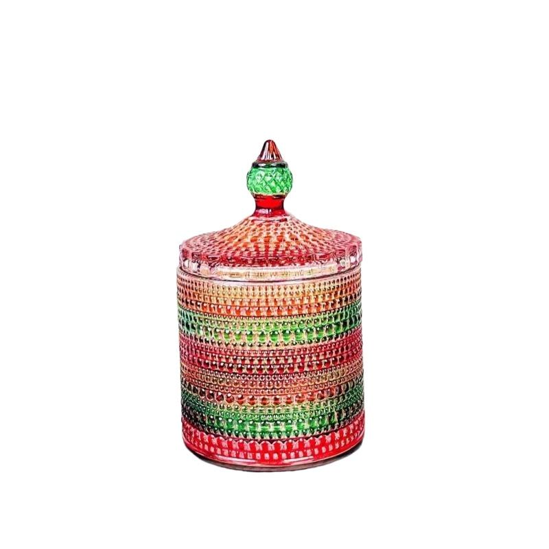 

Классическая цветная хрустальная стеклянная банка для конфет, креативная юрта, украшения, ватные палочки, косметика, коробка для хранения свечей, настольная банка для хранения фруктов и закусок