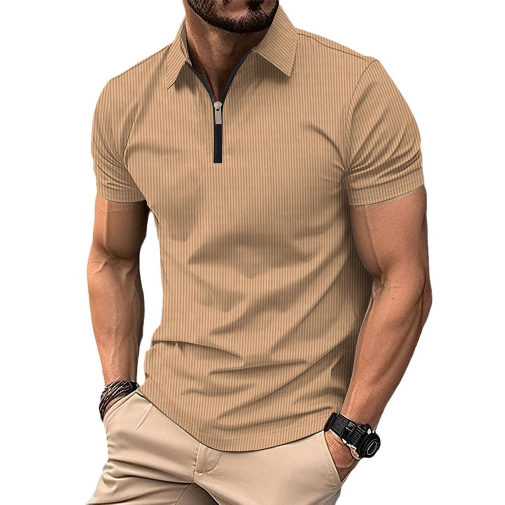 Men's Polo Shirt Zipper Solid Color Short Sleeved T-shirt