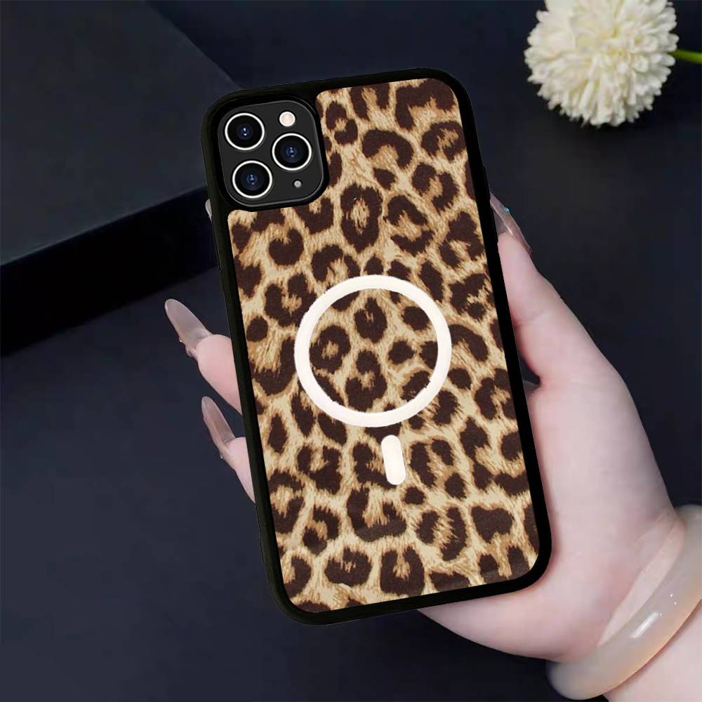 Leopard Cheetah Print For Magsafe Magnetic Phone Case Wireless PC+TPU For IPhone 11 12 13 14 15 16 17 Pro Max Plus
