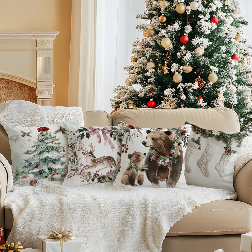 Watercolor Christmas Decor Pillowcase Printed Polyester 45x45cm Throw Pillowcover Decorative Sofa Cushion Pillowslip Home Decor