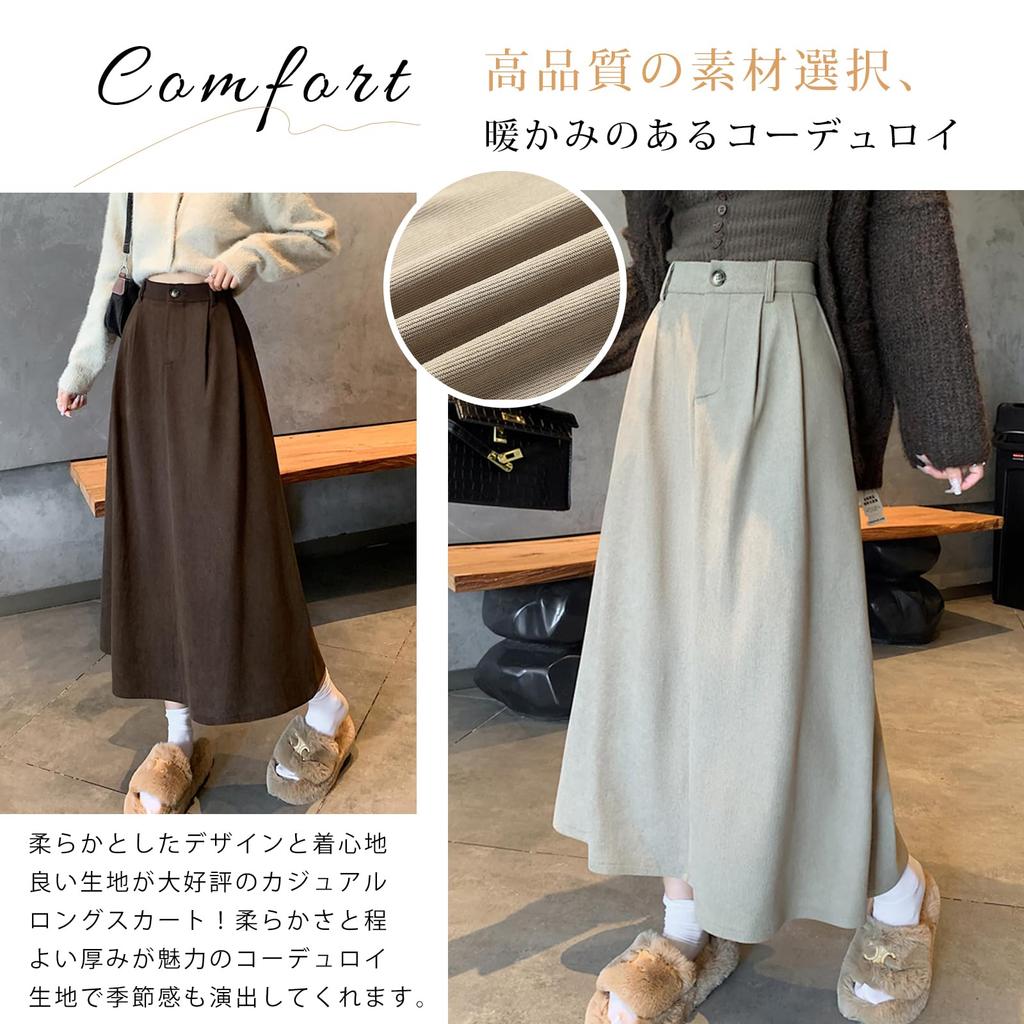 Corduroy Long Plus Elastic Solid Perfect for Everyday Winter [MzcoYmm] Women's Skirt, High-Waisted, Flared, Sizes, Waist, Color, Slimming, Commuting,