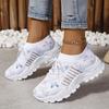 Women's White Sneakers Breathable Running Sneakers with Pastel Purple/Blue Lightweight Lace-Up Platform Shoes