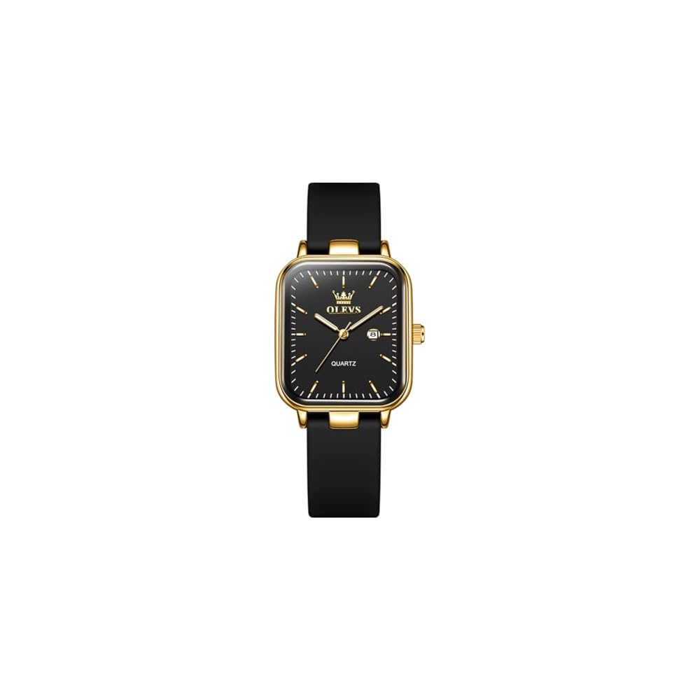 OLEVS Women s Classic Quartz Watch Gold-Black Silicone Band Elegant Design