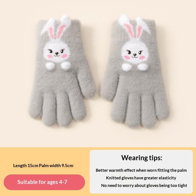 Kids Five Finger Rabbit Gloves Winter Warm Knitted Cute Cartoon Baby Girl Gloves For Cold Weather