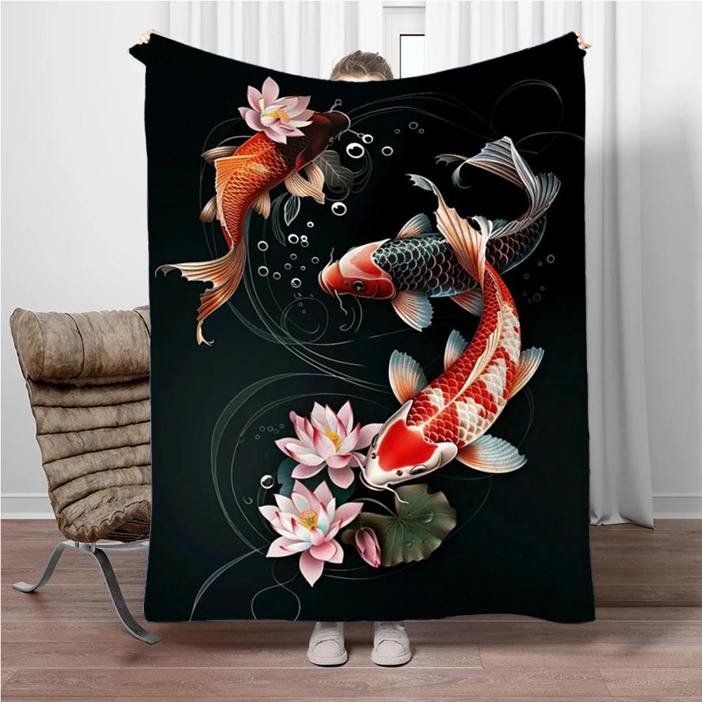 Fish Lotus Soft Flannel Blankets Keep Warm Throw Blanket Comfortable Blanket for Picnic Beds Sofa Home Bedroom Travel Kids Gifts