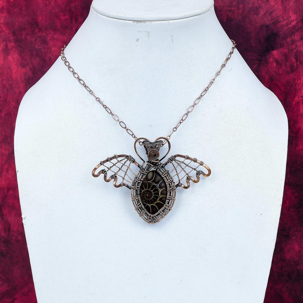 Ammonite Fossil Pendant Copper Wire Wrapped Butterfly Pendant Gemstone Jewelry