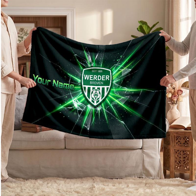 Werder Bremen FC Personalized Fleece Blanket With Football Logo, Custom Name Text Soft Warm Home Throw Blanket