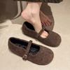 Herbst und Sommer Baumwollschuhe Koreanische Edition Französische Flache Mit Fleece Mary Jane Flauschige Schuhe Weiche Sohle Einzelne Schuhe