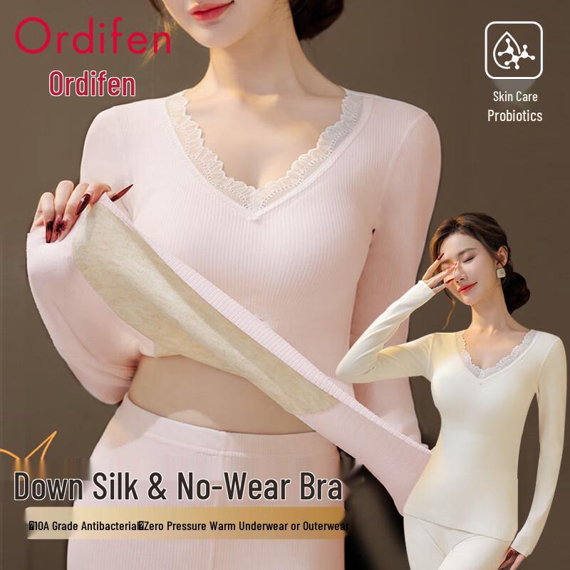 

Audifen Women s Wool Silk Thermal Underwear Set with Chest Pads L
