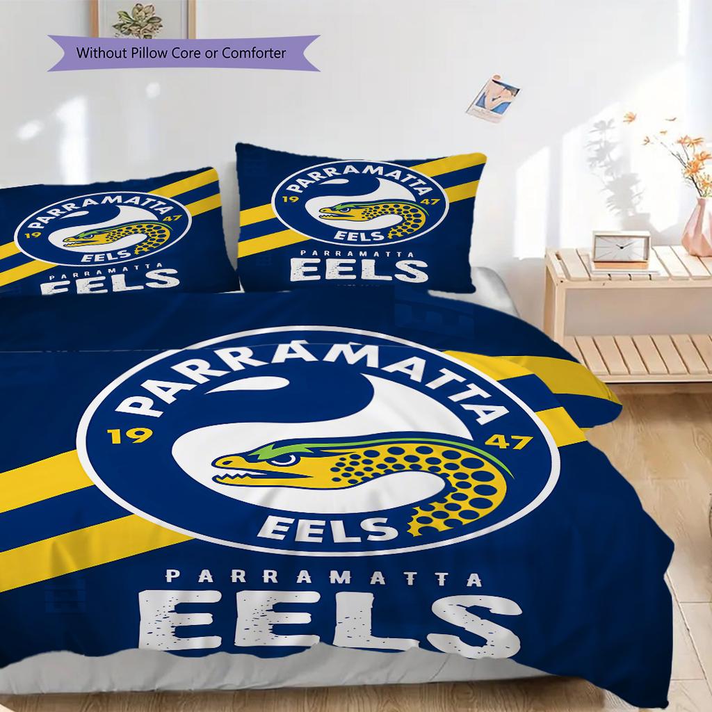 Parramatta Eels Muster Bettwäsche Steppdecke Set Bettbezug Kissenbezug Heimdekoration Geburtstagsgeschenk (1 Bettbezug + 2 Kissenbezüge, ohne Füllung)