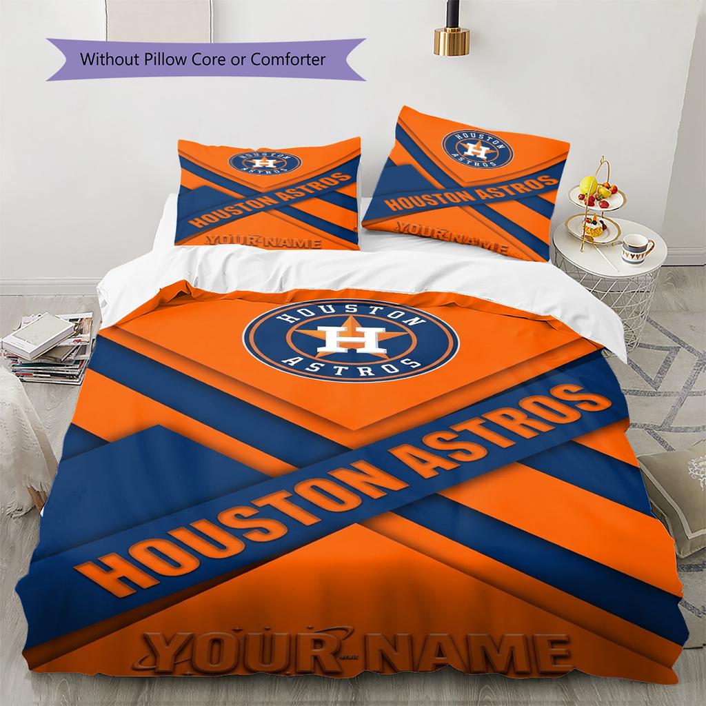 Name Custom Houston Astros Logo Pattern Bedding Set Quilt Cover Pillowcase Home Decor Gift (1 * duvet cover + 2 * pillowcase, without core)