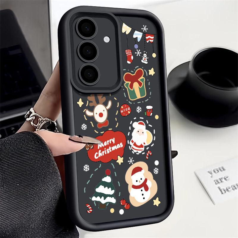Cartoon Weihnachtsbaum Druck Hülle für Samsung S25 Ultra S24 FE S23 S22 A56 A36 A16 A15 A55 A35 TPU Weich Matt Stoßfest Handyhülle