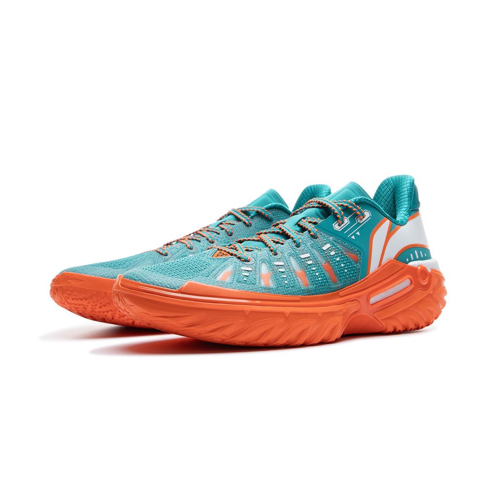 New LiNing Jie Ao 2 Cushioning Anti Slip And Wear Resistant Rebound Low Top Outdoor Basketball Shoes Men's Cyan Orange ABFV013-2