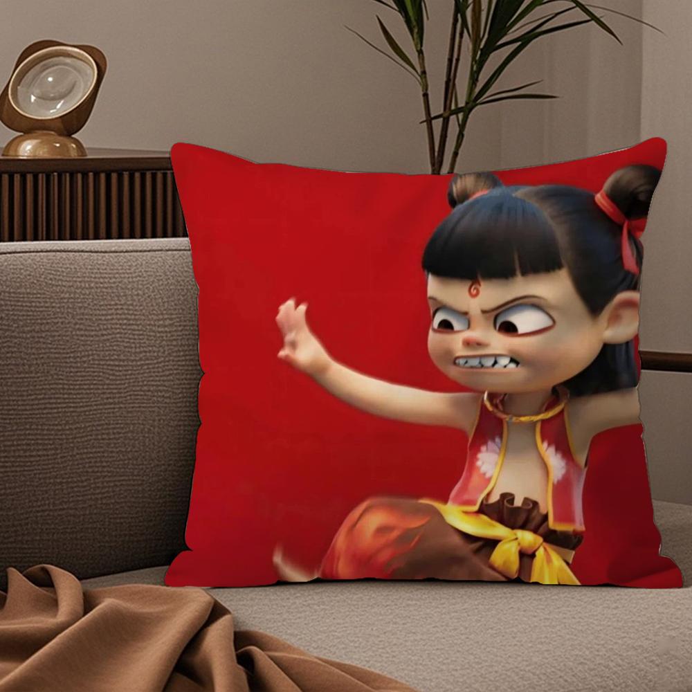 Famous Movie NNezha Cushion Cover Plush Fabric Soft DoubleSided Printed Sofa Warm Winter Home Child Gift Pillow Case