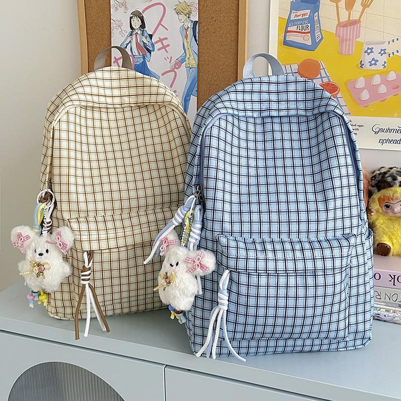 Schultasche Retro Hongkong-Stil karierter Rucksack weiblich neu große Kapazität Mittelstufenschüler College-Studenten Klasse Schultasche Reise-Computer-Rucksack