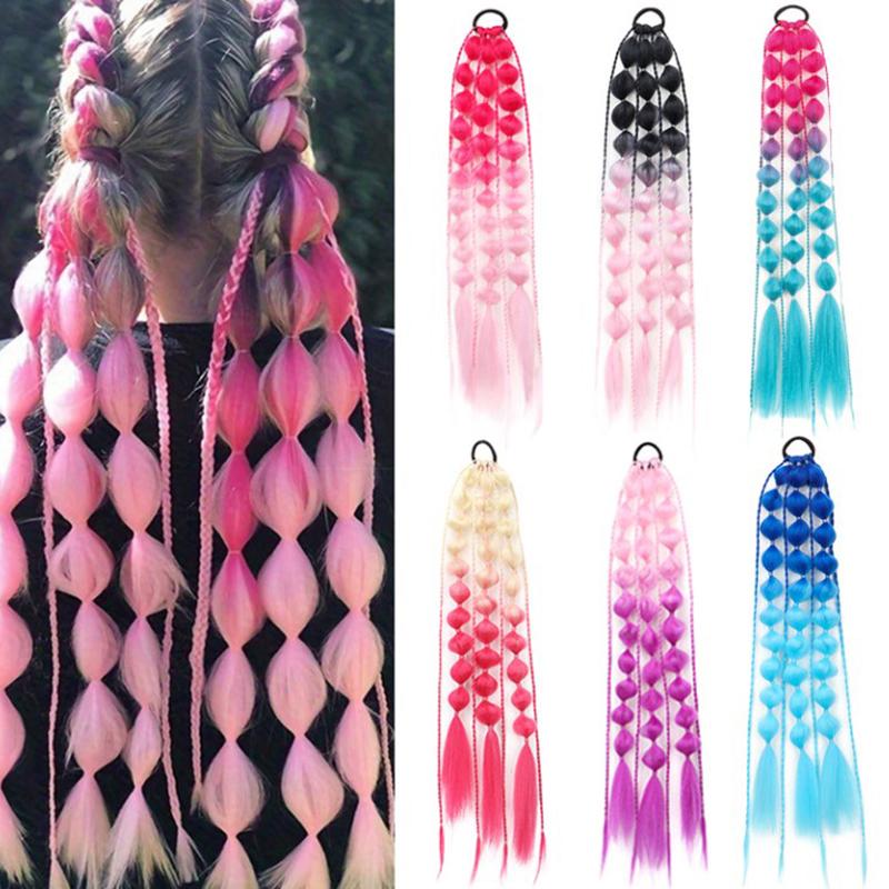 1Pcs Synthetic Wig Lantern Bubble Ponytail Multicolour Fake Braid  Girl Street Photo Modeling Lantern Long Braid