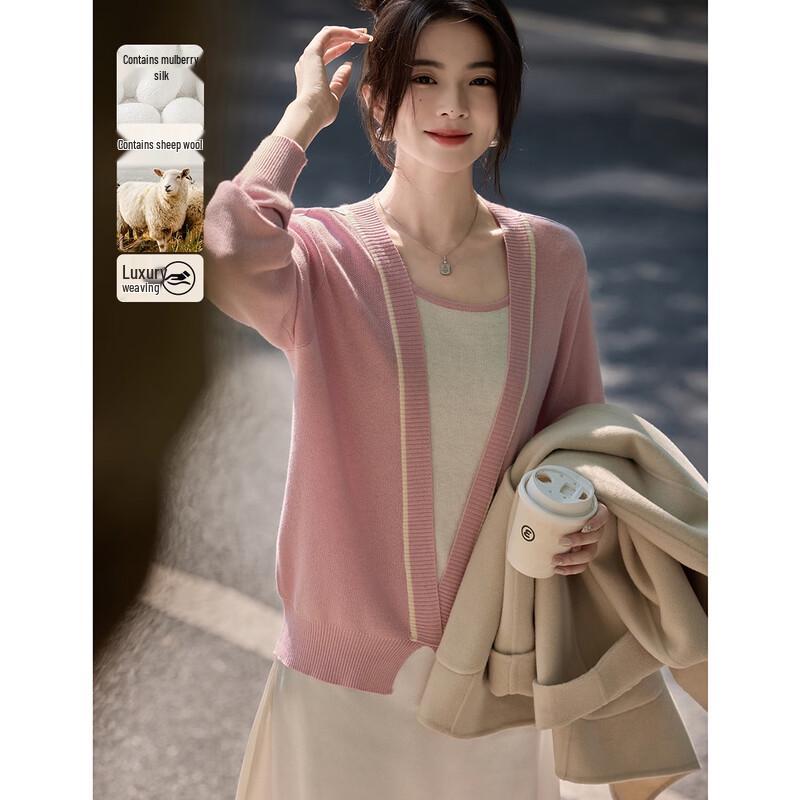 Demana Soft Light Star Yarn Merino Wool Silk Blend Deep V-neck Knit Sweater