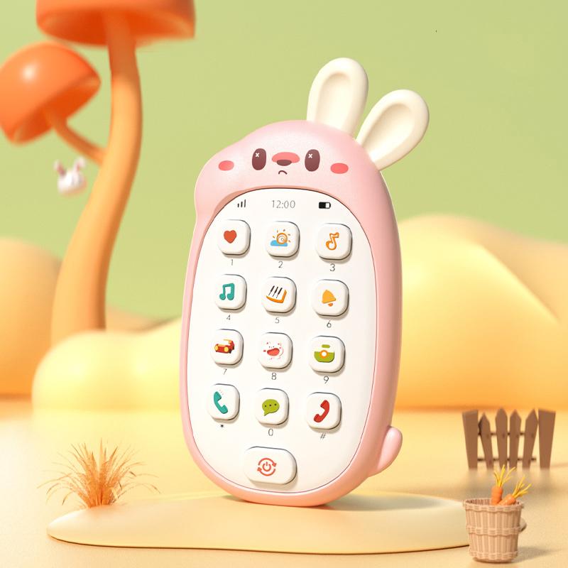

Children s mobile phone toys can gnaw on babies intelligence early education baby simulation model music phone розовый
