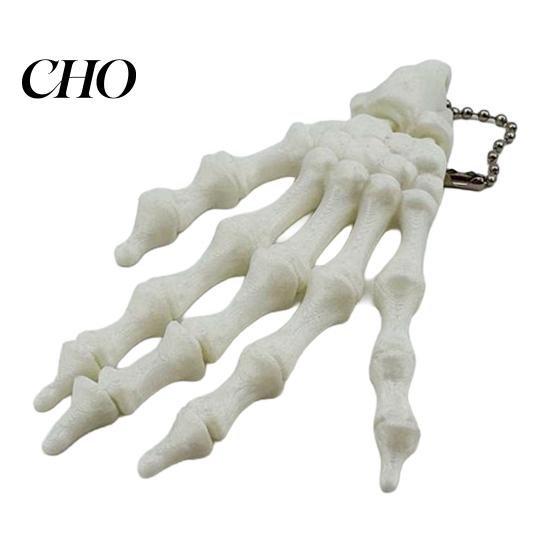 Movable Joint Pendant Skeleton Hand Keychain, with Hanging Chain 3D Printed Ornament, Unique Design Skull Palm Stress Relief Toy for Halloween