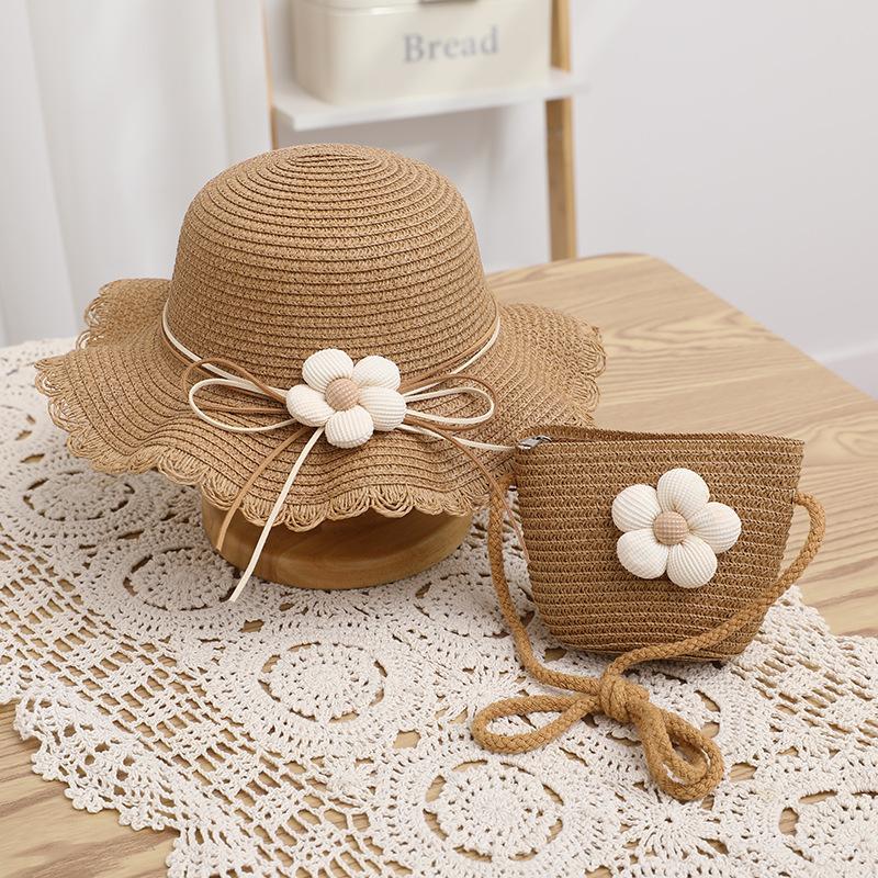 Kinderhut für Mädchen 2-7 Jahre Stroh Kinder Sonnenschutzkappe Tasche Sommer Baby Reise Sonnenschutz Strandhut Sonnen Fischerhut Modischer Stil
