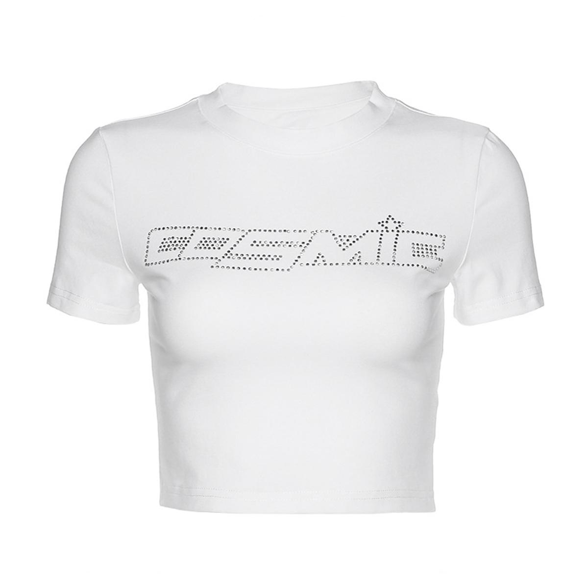 

FASHION Women Sexy Summer Crop Tops/Vest Letter Rhinestone Pattern Base Shirt L білий