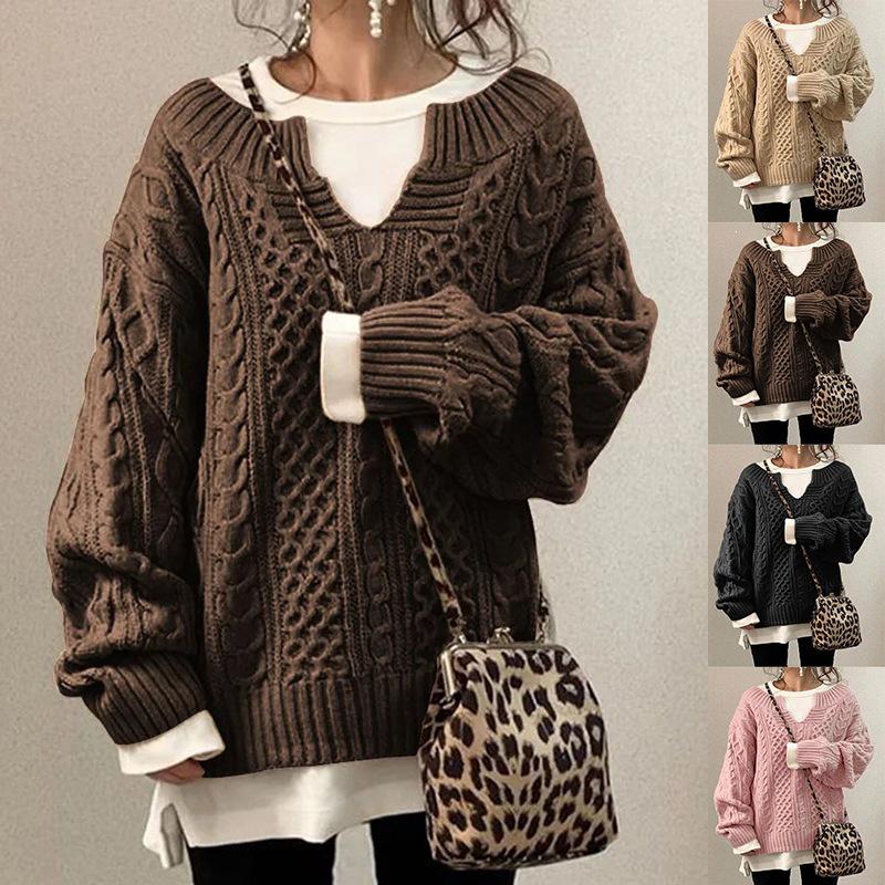 Trendy Loose Fit Women's Cross Stitch Knit Sweater