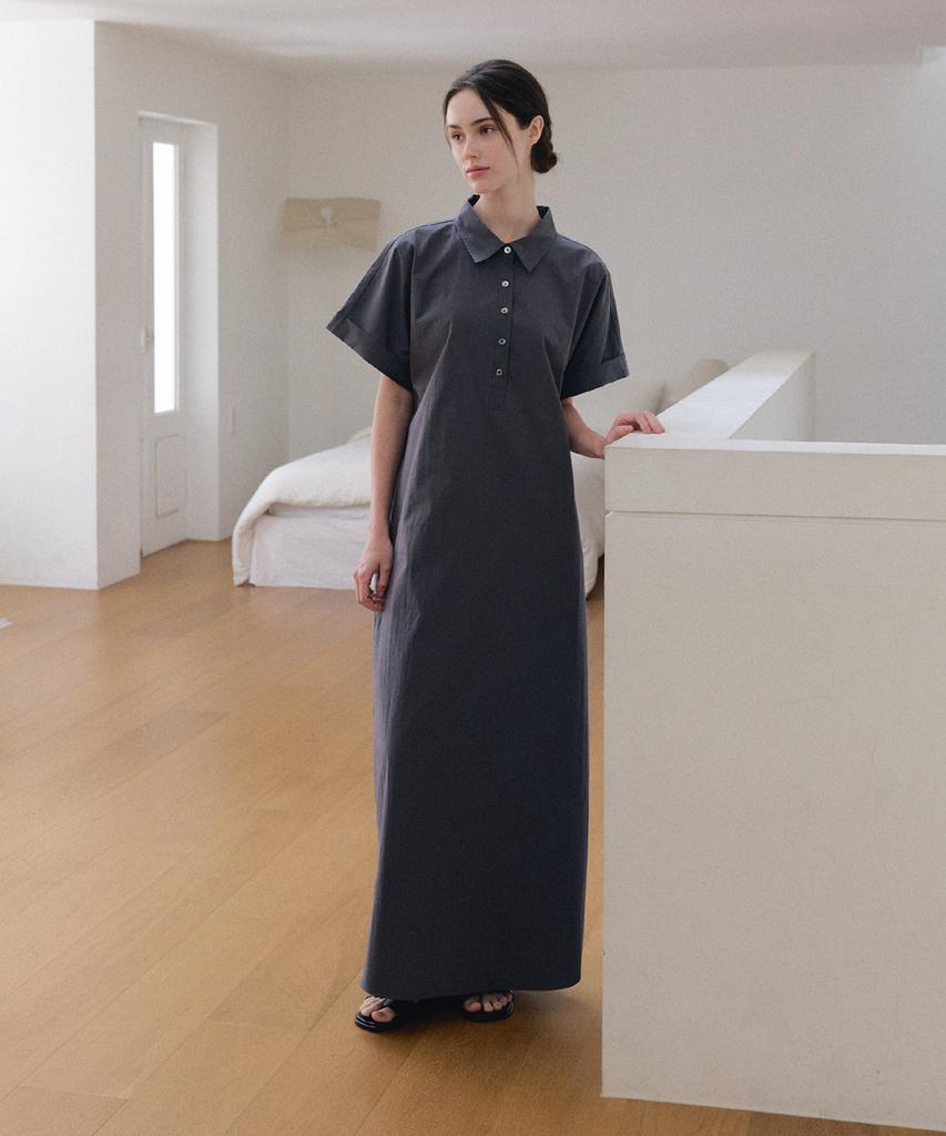 Meojiaenminggeul Sein Crisp Maxi Shirt Dress (Charcoal)