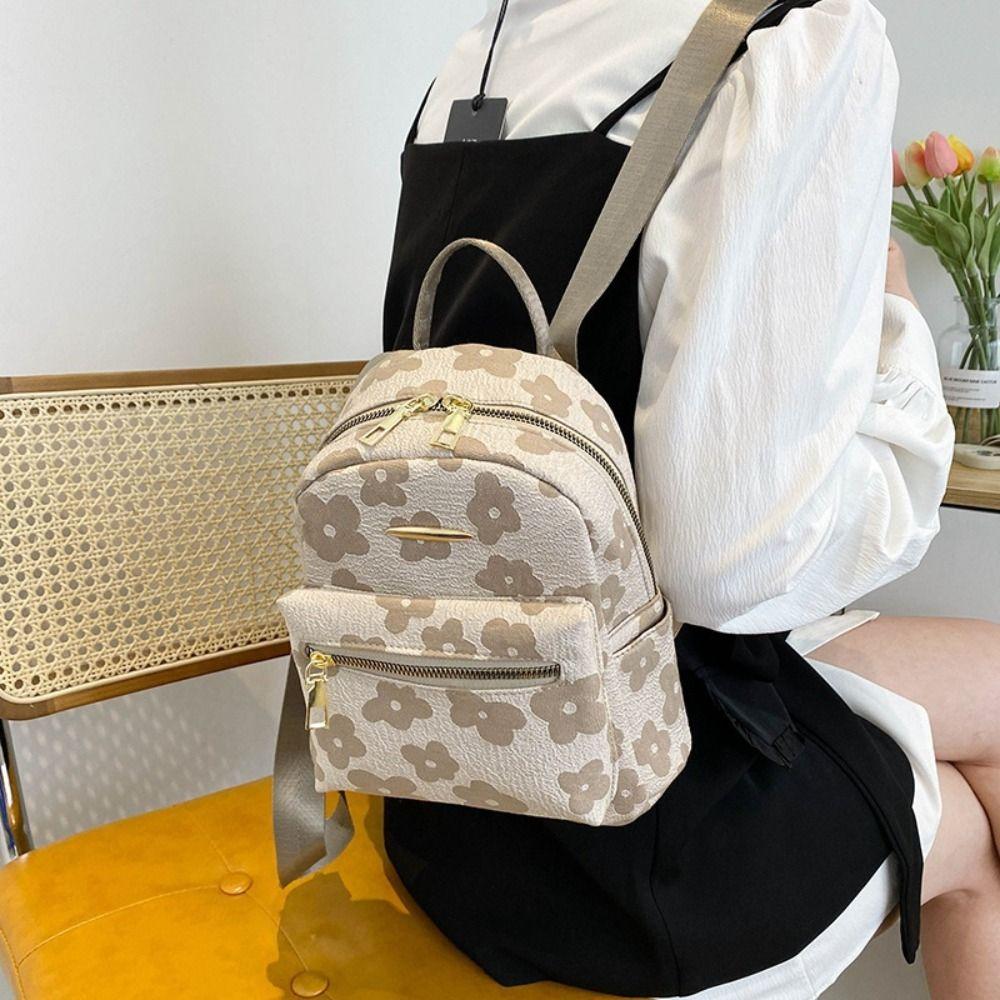 Pu Leather Students Schoolbag Canvas Flower Shoulder Bag Creative Storage Bag Travel