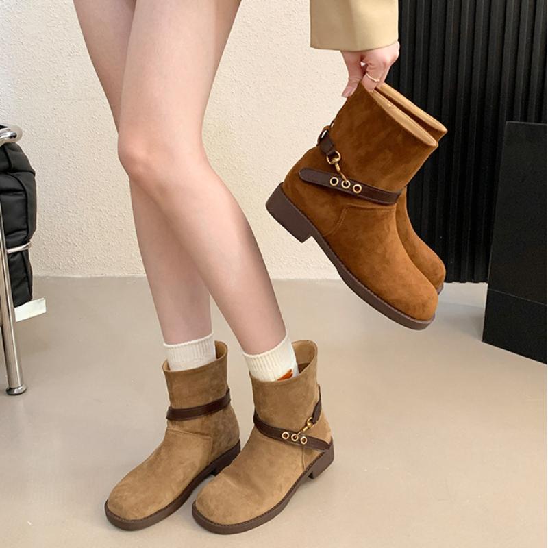 Women Western Cowboy Ankle Boots,Chunky Chunky Heel Sole Combat Boots,Motorcycle Style Platform Booties, Fall Winter Vintage