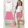 Kids Clothes, Girls 2pcs Set, Easy Bow Print Short Sleeve T-Shirt and Shorts Set, Suitable for Spring and Summer, Y2K Fashion Clothing