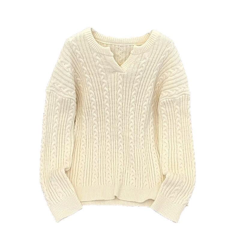 2025 Men's Thick V-Neck Cable Knit Loose Casual Sweater for Autumn