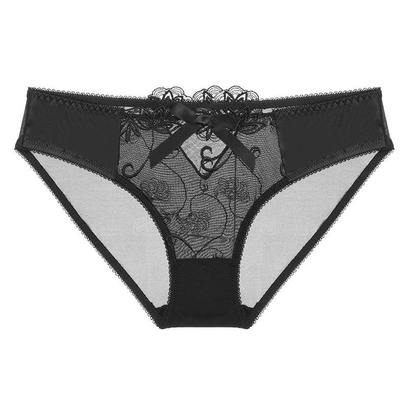 French panties ultra-thin mesh breathable low-rise large-size panties sexy transparent hollow embroidered lace briefs