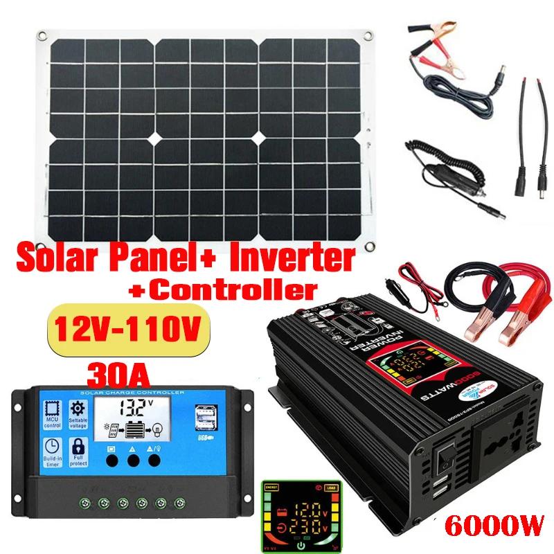 110V/220V Solar Panel System 18V18W Solars Panels+30A Charge Controller+4000W Modified Sine Wave Inverter Kit Power Generation