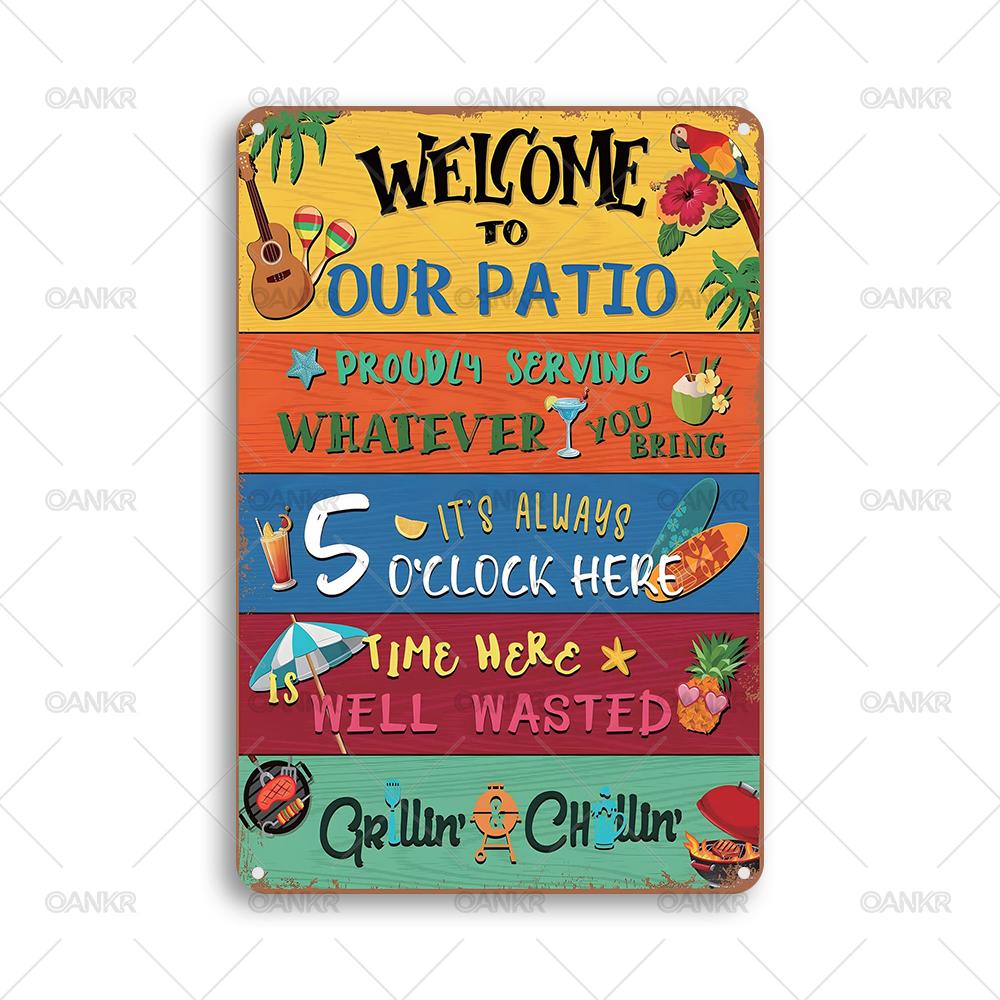 

Vintage Pub Bar Club Decor Poster Metal Tin Sign Welcome To Our Patio Cocktail Metal Signs for Backyard Bar Restaurant Home 20x30cm（7.8x11.8inch）