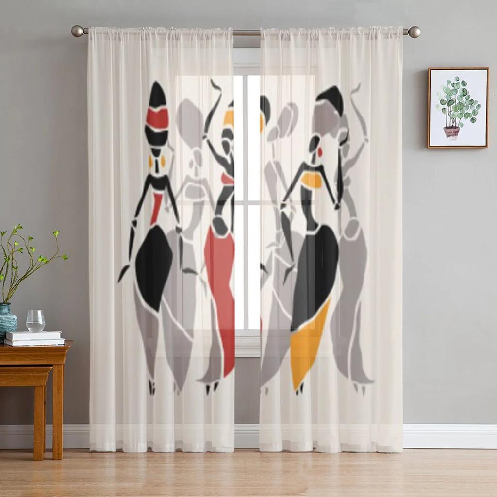 African Woman Ethnic Style Tulle Sheer Curtains for Living Room the Room Bedroom Kitchen Decoration Voile Organza Curtains
