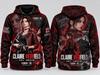 Claire Redfield Resident Evil 3D pilna apdruka hūdijs ar divpusēju spēles portreta grafiku, unisex sieviešu ielu apģērbs, ikdienas sporta krekls