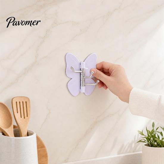 Peel And Stick Wall Hook 4PCS Butterfly Rotating Self Adhesive Hook, 3-Hook 270° Swivel Design, No Drill Mount Storage Hooks, for Hanging Towels Keys