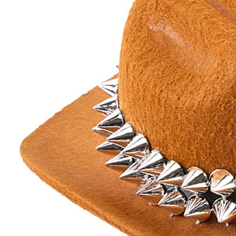 Handmade Retros Hat Rivets Embellished Felted Denims Hat Durability Hat for Outdoor Activity and Festivals