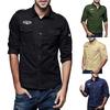 Mens Casual Military Cargo Slim Button Long Sleeve Dress Shirt Top Blouse