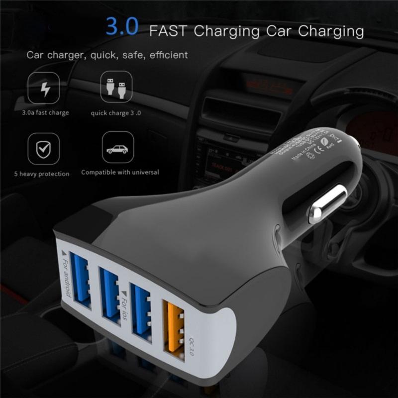 Portable 4 Port Car Charger Quick Charging Adapter USB Car Socket Adapter with Cord for Car Truck Navigation Cameras