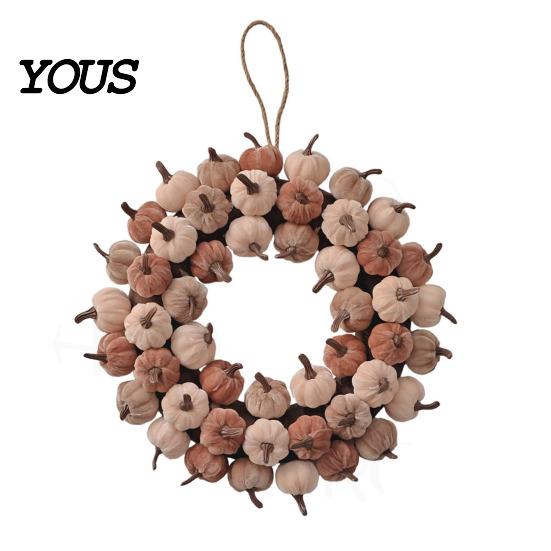 Velvet Pumpkin Garland Wreath Door Hanger, Fall Thanksgiving Garland, Rustic Vintage Decoration Autumn Harvest Decor for Entryway Window, Farmhouse