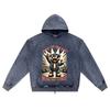 DTG Print Knitted Denim Zip-Up Hoodie Streatwear Brother Print Zipper Hoodies  