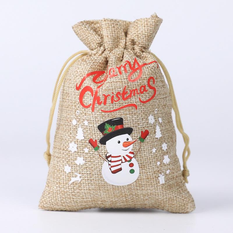 Christmas Candy Linen Bag Bundle Mouth Bag Colorful Cartoon Christmas Set Candy Gift Packaging Bag Santa Claus Gift Bags