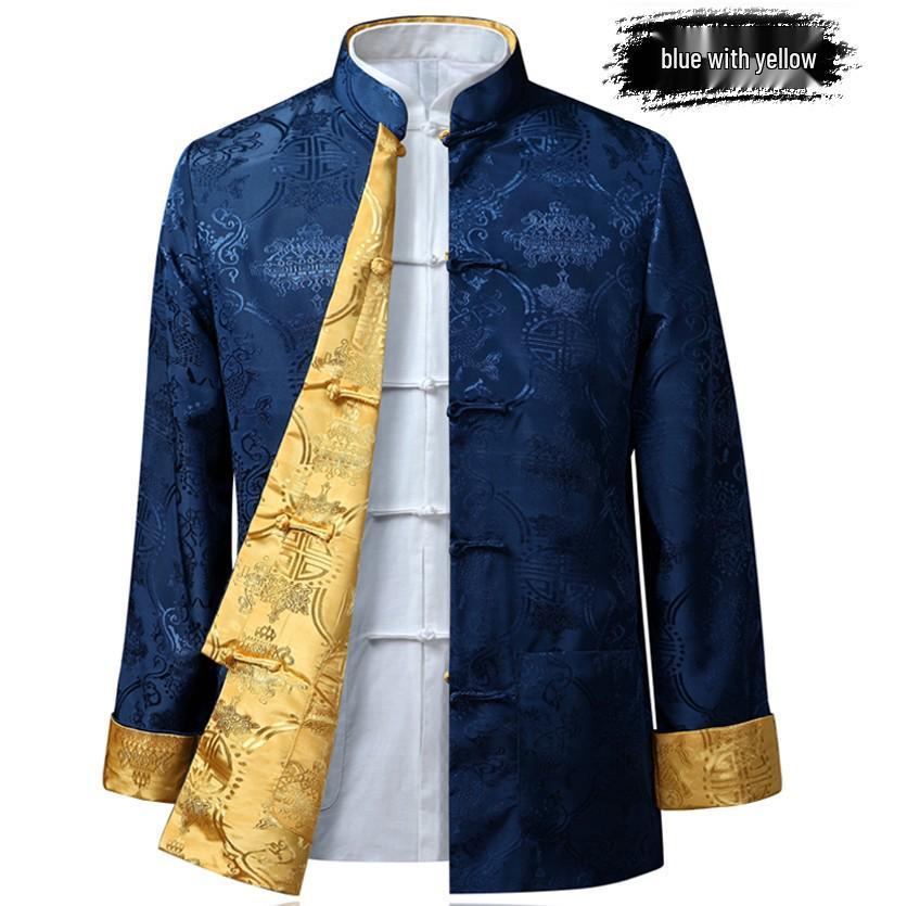 Men's Double-Sided Tang Suit Jacket – Spring/Autumn Ethnic Style with Frog Buttons and Stand Collar