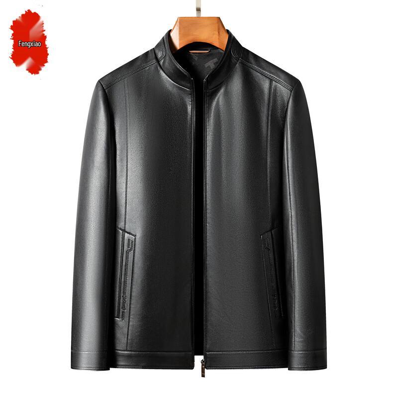 

Premium Mid-Aged Men s Stand-Up Collar Faux Leather Jacket 5XL