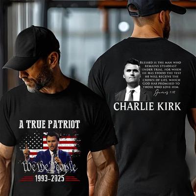 Charlie Kirk Shirt, True Patriot 1993-2025 Rip Memorial American Flag Side Shirt Unisex T-Shirt