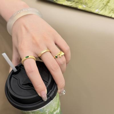 Medieval Handmade Brushed Single Row Diamond Electroplated Gold Ring Opening Light Luxury High Sense Stacked Wear