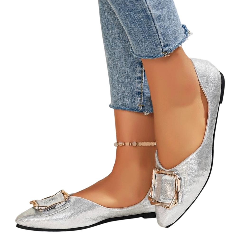 Damen Mode Übergröße Bequeme Freizeitschuhe mit quadratischer Schnallenverzierung Spitz zulaufend zum Hineinschlüpfen Bequeme weiche Innensohle Leichtes Design