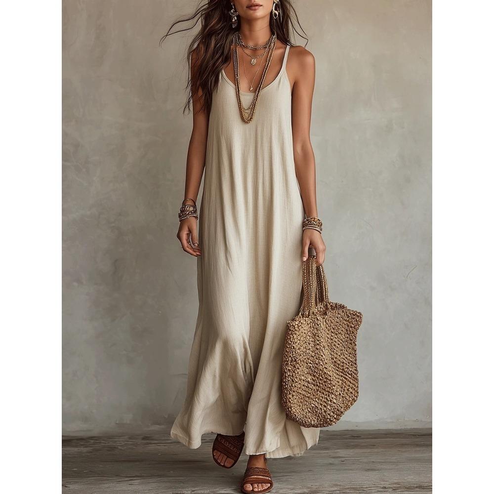 BITCED Fashion Summer Spring Solid Color Print Sleeveless U-Neck Casual Dresses