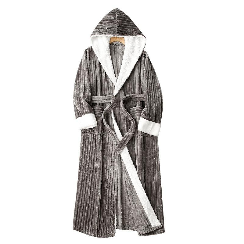 Hooded Robes for Men Full Length Fleece Plush Bathrobes Soft Spa House Coat with Hood and Pockets Fluffy Spa Robes Unisex Winter Warm Spa Long Robe